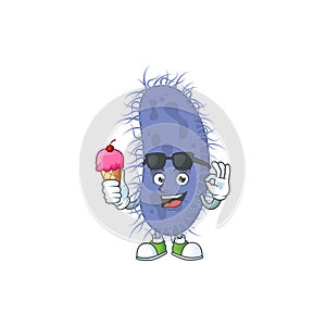 Cute salmonella typhi cartoon character enjoying an ice cream