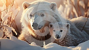 Cute Samoyed puppy playing in snowy arctic forest generated by AI