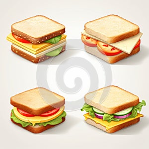 Cute Sandwich Icon Pack: Minimalist 2d White Background