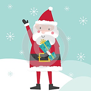 Cute santa bring Christmas gift. Vector illustration
