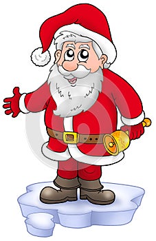 Cute Santa Claus with bell on snow
