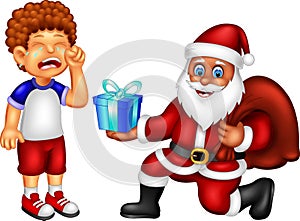 Cute santa claus cartoon give gift with smile