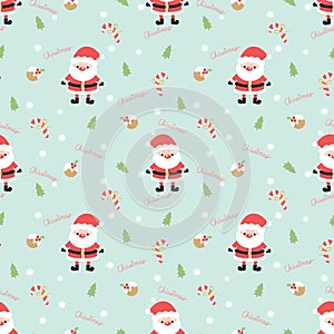 Cute Santa Claus and Christmas Cookies Seamless Pattern