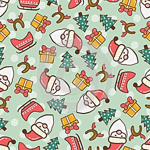 Cute Santa Claus and Christmas stuff doodle cartoon pattern