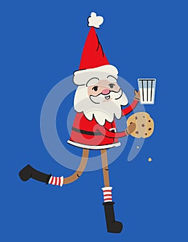 Cute Santa Claus with cookies and milk.