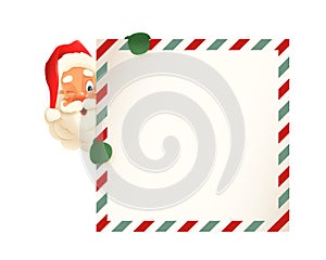 Cute Santa Claus peeking on left side of letter - vintage vector illustration