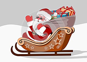 cute santa claus sleigh gifts and snow , new year