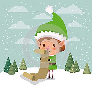 Cute santa helper with gifts list