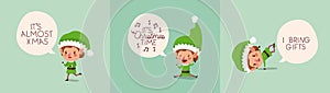 Cute santa helpers with speech bubbles