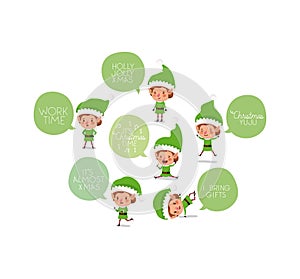 Cute santa helpers with speech bubbles