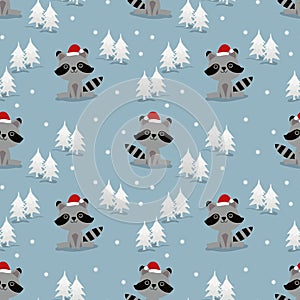 Cute Santa raccoon and christmas season seamless pattern