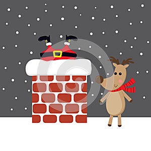 Cute santa and reindeer on smoked chimney, Cute Christmas Character