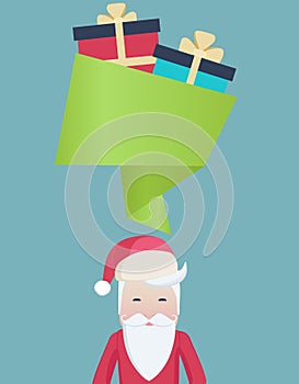 Cute Santa with a speech bubble and gifts