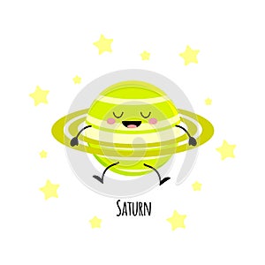 Cute saturn planet kawaii characters vector illustration isolat