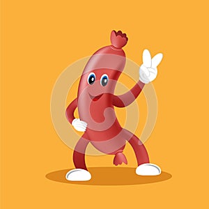 Cute Sausage Mascot character in piss finger