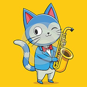 Cute saxophonist cat cute antropomorphic vector EPS