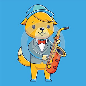 Cute saxophonist dog cute antropomorphic vector EPS