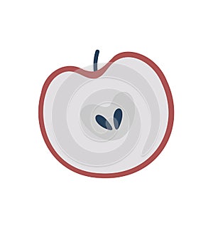 Cute Scandinavian cut half red apple with on white silhouette. Flat style for decorated and any design. Vector