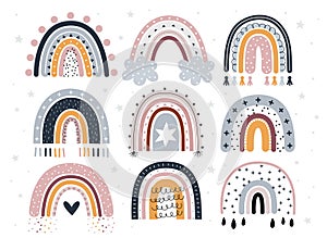 Cute Scandy rainbows for your design, childish hand drawn elements. Nursery theme