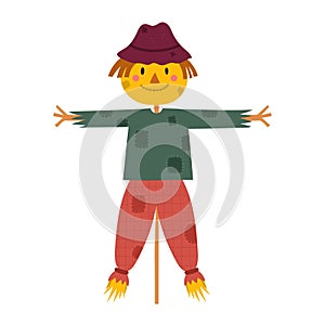 Cute scarecrow in cartoon style. Happy farm character