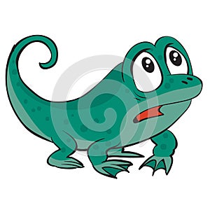 Cute scared emerald lizard character, cartoon illustration, isolated object on white background, vector