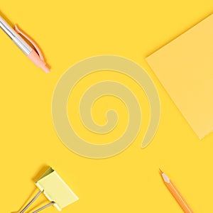 Cute school equipment on a yellow background