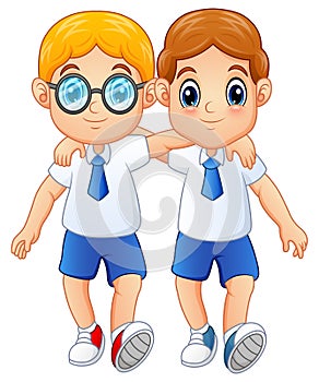 Cute schoolboys in a school uniform photo