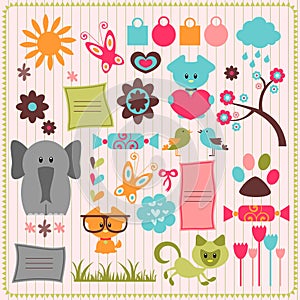 Cute scrapbook elements with animals