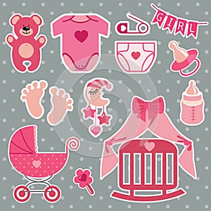 Cute scrapbooking elements for newborn baby girl