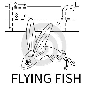 Cute Sea Animal Alphabet Series. F is for flying fish. Vector cartoon character design illustration
