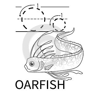 Cute Sea Animal Alphabet Series. O is for Oarfish. Vector cartoon character design illustration