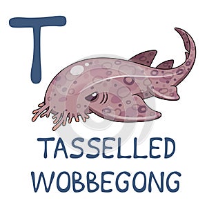 Cute Sea Animal Alphabet Series. T is for Tasselled wobbegong.