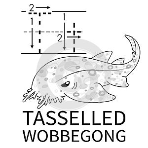Cute Sea Animal Alphabet Series. T is for Tasselled wobbegong. Vector cartoon character design illustration