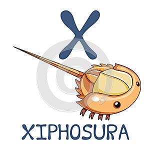 Cute Sea Animal Alphabet Series. X is for Xiphosura.