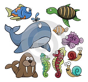 Cute Sea Animals Collection Color Illustration