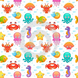 Cute sea animals seamless pattern