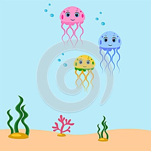 Cute sea animals set.cartoon vector illustration. Marine life.