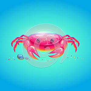 Cute sea crab in bright cartoon style. Symbol of summer vocations