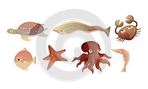 Cute Sea Creatures with Protuberant Eyes Vector Set