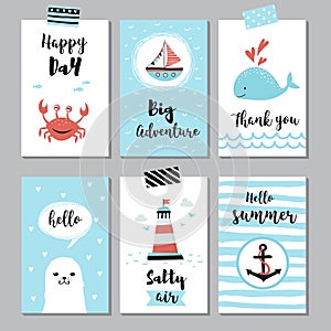 Cute sea life cards, Baby shower and marine party invitation s