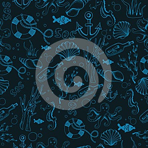 Cute sea objects collection. vector illustration