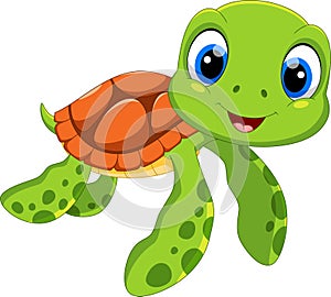 Cute sea turtle cartoon. Funny and adorable