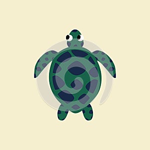 Cute sea turtle hand drawn vector illustration. Isolated ocean animal in flat style for kids logo.