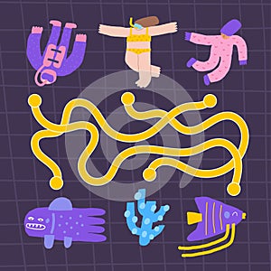 Cute sea underwater doodle maze for kids