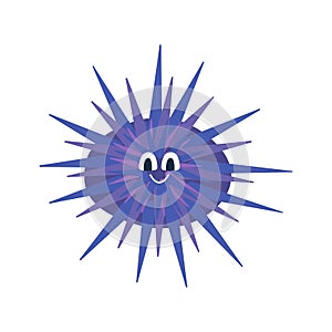 Cute Sea urchin on white background. Vector illustration in a flat cartoon style