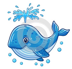 Cute sea whale animal swimming under water, big blue ocean fish cartoon character. Underwater life. Marine undersea creature icon
