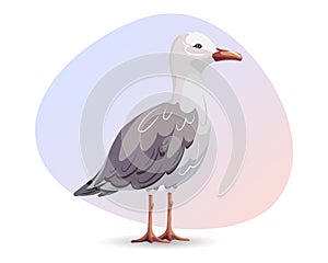 Cute seagull on a gentle background. Detailed summer illustration, print, vector