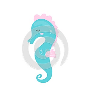 Cute seahorse icon, flat, cartoon style. Isolated on white background. Vector illustration.