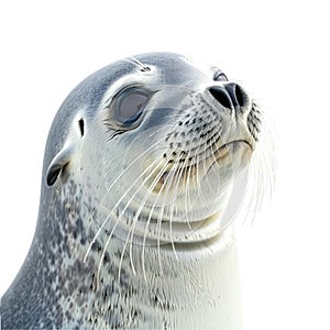 Cute Seal Face Looking Up. Isolated On White Background