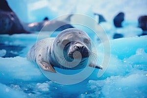 Cute Seal Relaxing on Icy Landscape.